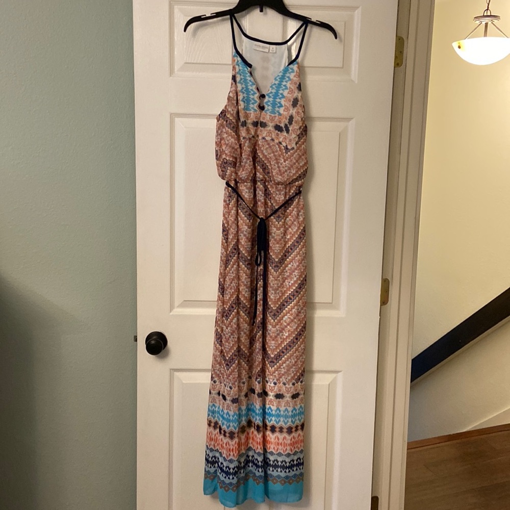 Bison Bisou button neck maxi dress.